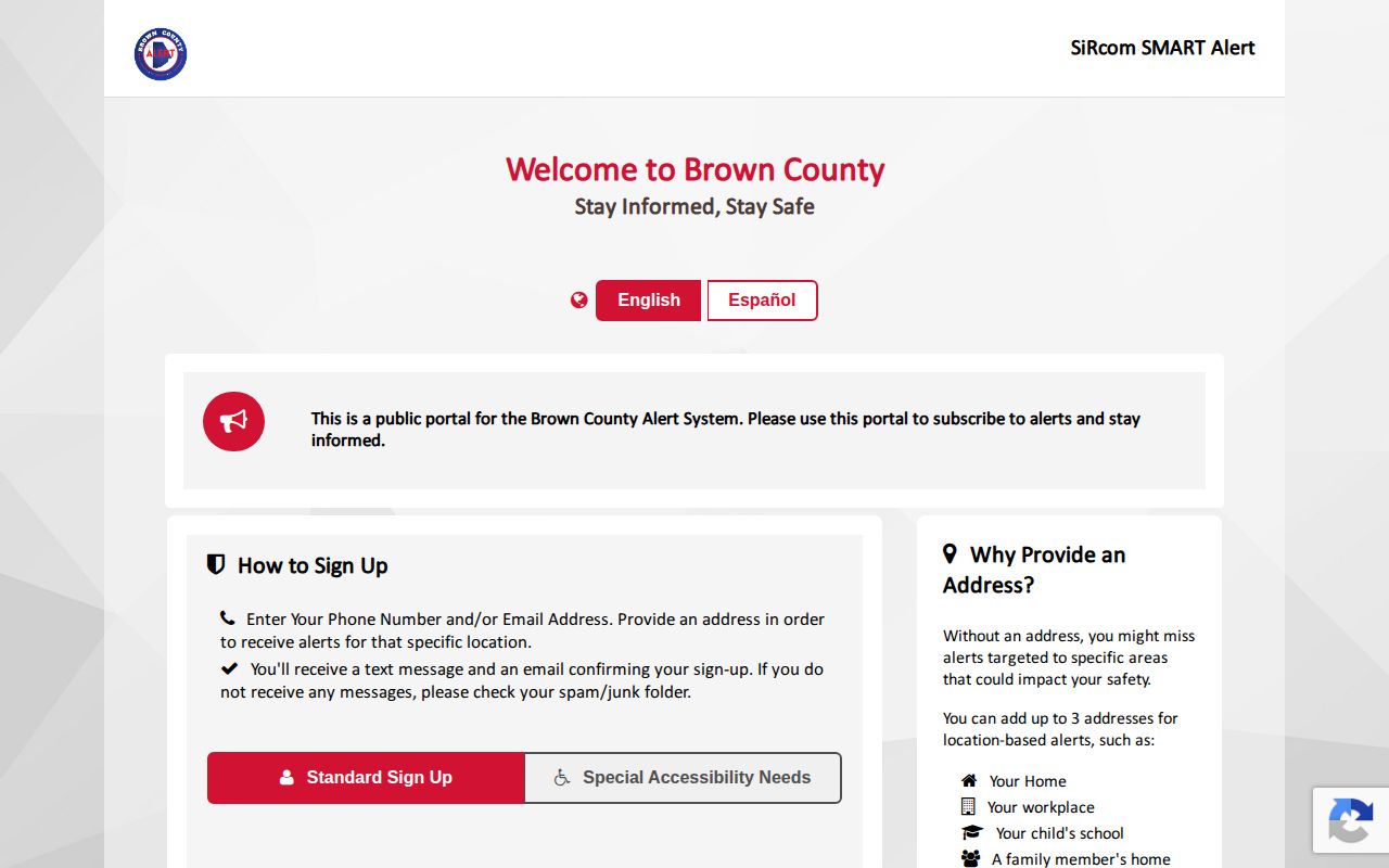 Brown County arrest-notification resource at the official alert portal